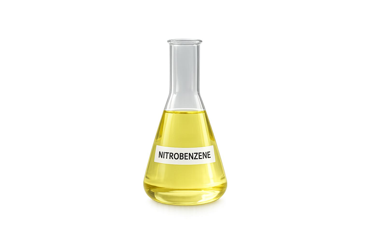 Nitrobenzene chemical compound laboratory sample in glass container